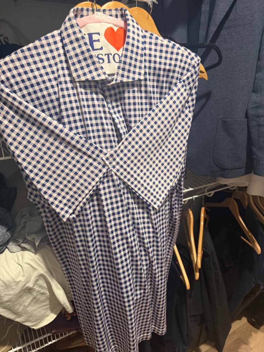 Men's Blue and White Gingham Polo Shirt
